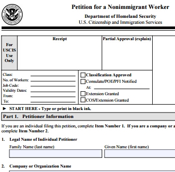 美国工作签证i-129表格